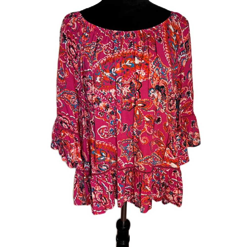 NWOT Fever Women's Blouse - Pink and Red Paisley